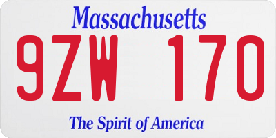 MA license plate 9ZW170