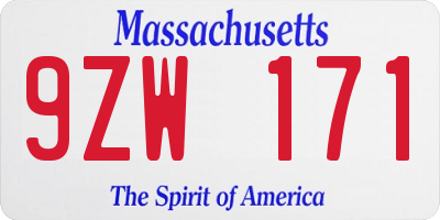 MA license plate 9ZW171