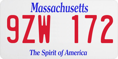 MA license plate 9ZW172