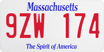 MA license plate 9ZW174