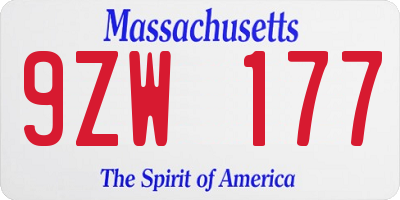 MA license plate 9ZW177