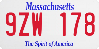 MA license plate 9ZW178