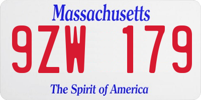 MA license plate 9ZW179