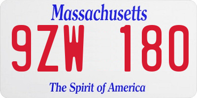 MA license plate 9ZW180