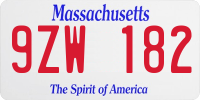 MA license plate 9ZW182