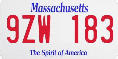 MA license plate 9ZW183