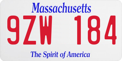 MA license plate 9ZW184