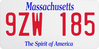MA license plate 9ZW185