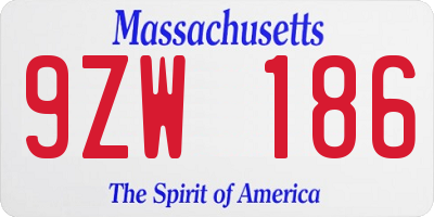 MA license plate 9ZW186