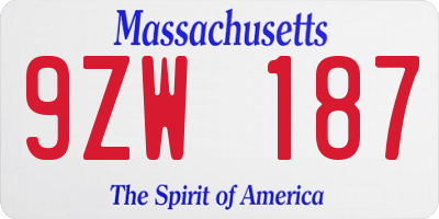 MA license plate 9ZW187