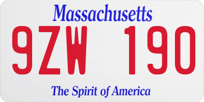 MA license plate 9ZW190
