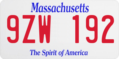 MA license plate 9ZW192