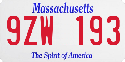 MA license plate 9ZW193