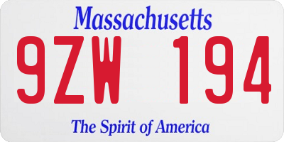 MA license plate 9ZW194