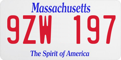 MA license plate 9ZW197
