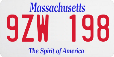 MA license plate 9ZW198