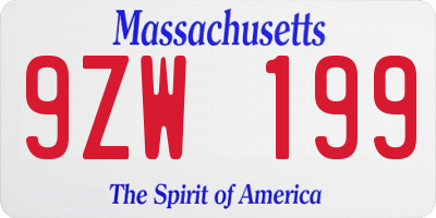 MA license plate 9ZW199