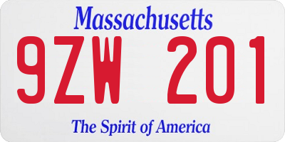 MA license plate 9ZW201