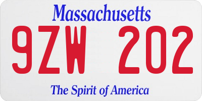 MA license plate 9ZW202