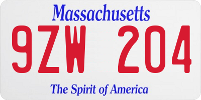 MA license plate 9ZW204