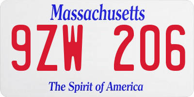 MA license plate 9ZW206