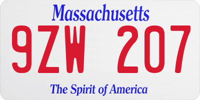 MA license plate 9ZW207