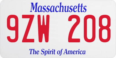 MA license plate 9ZW208