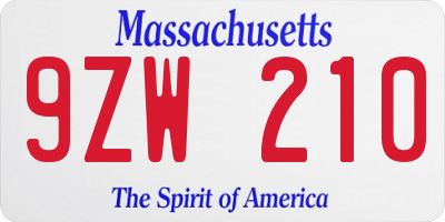 MA license plate 9ZW210