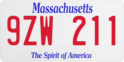 MA license plate 9ZW211