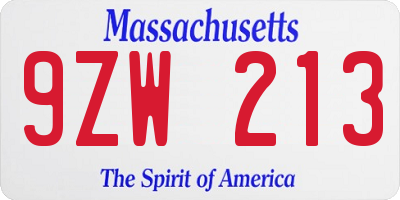 MA license plate 9ZW213