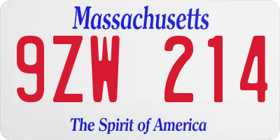 MA license plate 9ZW214