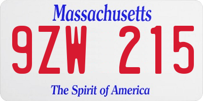 MA license plate 9ZW215