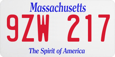 MA license plate 9ZW217