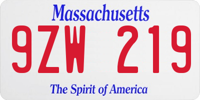 MA license plate 9ZW219