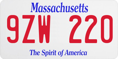 MA license plate 9ZW220