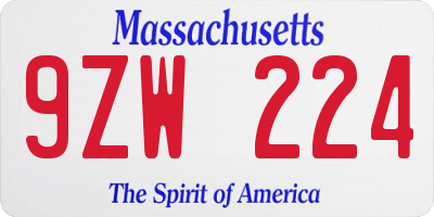 MA license plate 9ZW224