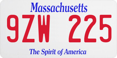 MA license plate 9ZW225
