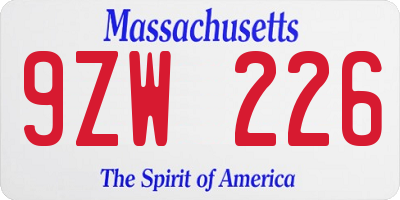 MA license plate 9ZW226