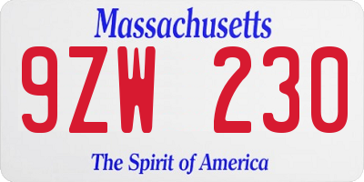 MA license plate 9ZW230