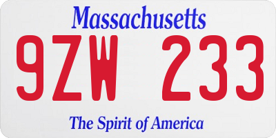 MA license plate 9ZW233