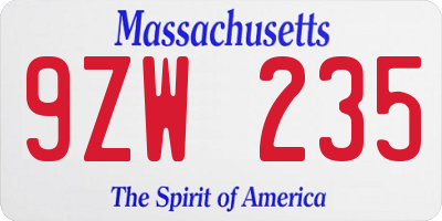 MA license plate 9ZW235