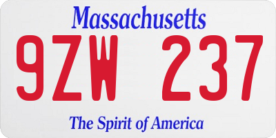 MA license plate 9ZW237