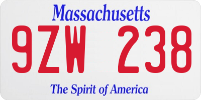 MA license plate 9ZW238