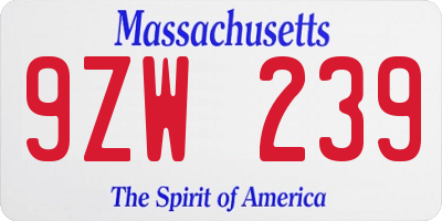 MA license plate 9ZW239