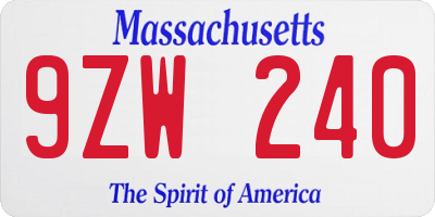 MA license plate 9ZW240