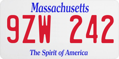 MA license plate 9ZW242