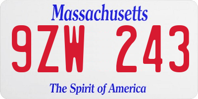 MA license plate 9ZW243