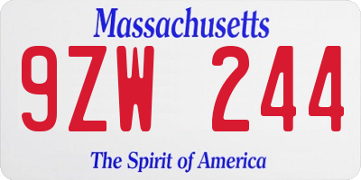 MA license plate 9ZW244