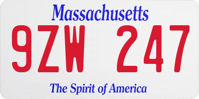 MA license plate 9ZW247