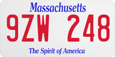 MA license plate 9ZW248